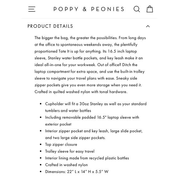 NWT Poppy & Peonies Quilted Tote It in Black pink interior holds laptop GIFT! - Picture 7 of 7